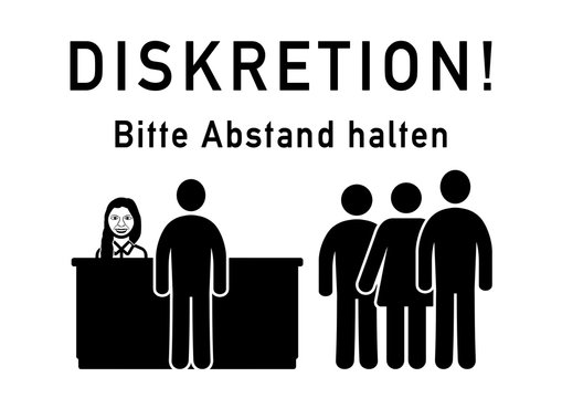 ds19 DiskretionSchild - ks227 Kombi-Schild - Schrift: Diskretion - Bitte Abstand halten - Patienten warten an der Rezeption / Empfang - banner white xxl - DIN A1 A2 A3 A4 - g5533