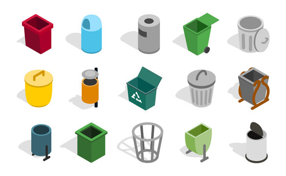Type of street office can icon set, isometric style