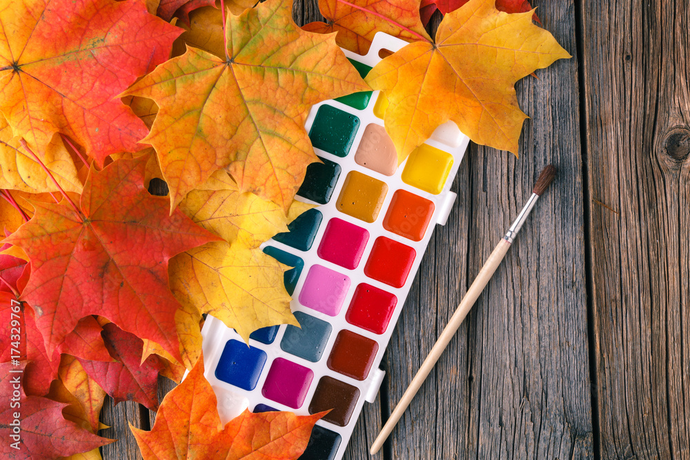 Canvas Prints art workplace in fall maple leaves.