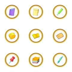 Office equipment icons set, cartoon style