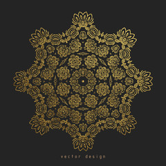 Gold Decorative flower Mandala. Golden Vintage ethnic element