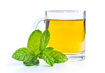 Mint tea and mint leaves.