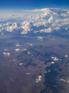 Aerial view of desert and Lucerne Valley, view from window seat in an airplane
