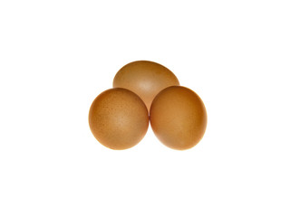 three brown eggs, isolated on white background