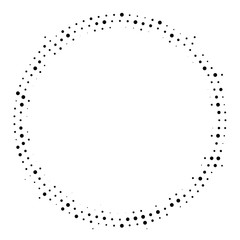 Halftone dotted background circularly distributed. Halftone effect vector pattern. Circle dots isolated on the white background.