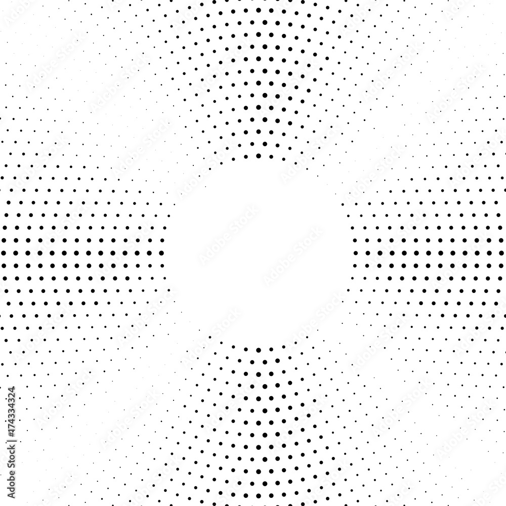 Poster halftone dotted background circularly distributed. halftone effect vector pattern. circle dots isola