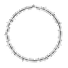 Halftone dotted background circularly distributed. Halftone effect vector pattern. Circle dots isolated on the white background.