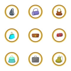 Bag type icons set, cartoon style