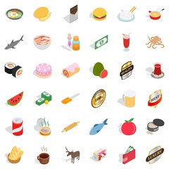 Cheeseburger icons set, isometric style