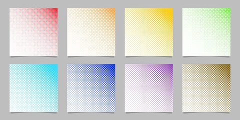 Retro abstract halftone dot pattern background set - squared vector brochure graphic designs with circles on white background