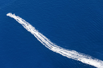 traces of the boats on the water, view from above