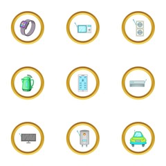 Smart home device icons set, cartoon style