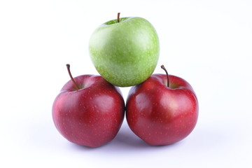 Red and green apples on a white background isolated for designer