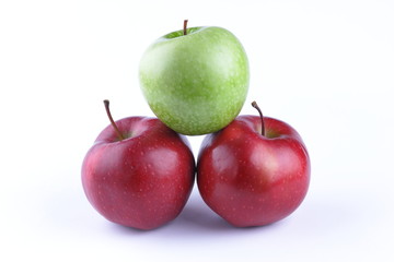 Red and green apples on a white background isolated for designer
