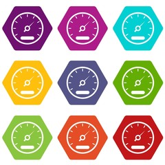 Speedometer icon set color hexahedron