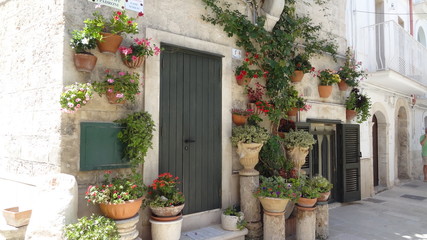 Fototapeta na wymiar Italie Pouilles Puglia Apulia Monopoli maison fleurie ancienne