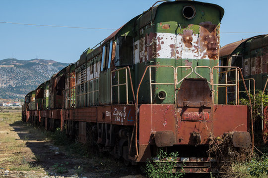 Abandoned railway train yard is a lost place in the country side of Albania in Europe