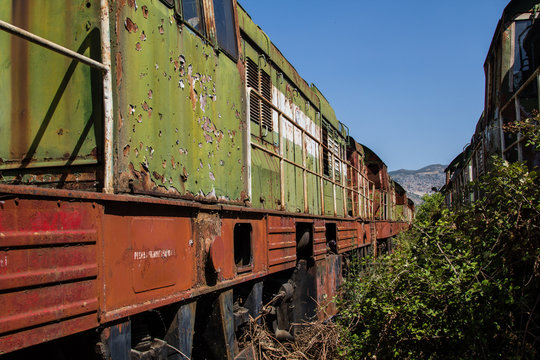 Abandoned railway train in Albania