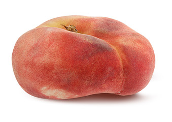 Fresh chinese flat donut peach with leaf isolated on white with clipping path