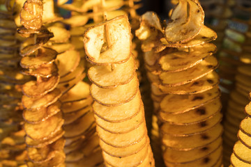French fries on a wooden stand