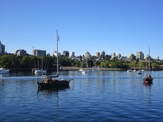 Fototapeta na wymiar Sail Boat on calm water on a sunny day