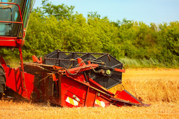 Combine harvester working in field