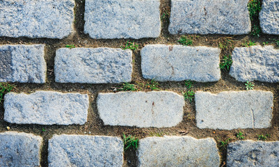 The texture of paving stone masonry top of view
