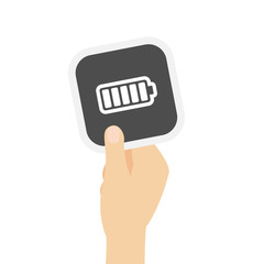 Hand hält graue Karte - Batterie - voll