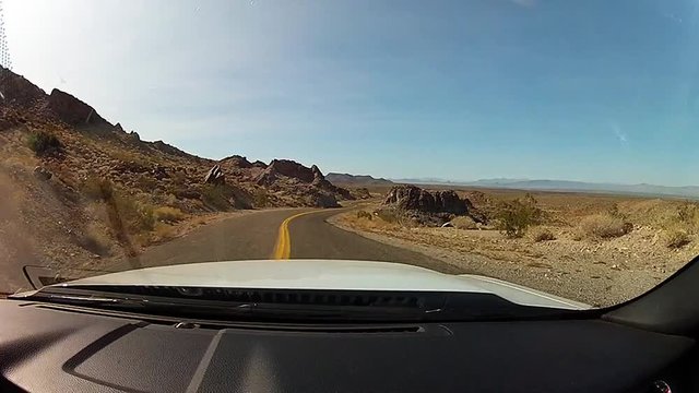 Driving through windy curved route 66 in Arizona desert