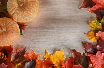 Halloween Jack o Lanterns with autumn leaf corner border isolated on white