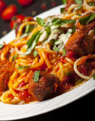 Spaghetti pasta with meatballs and tomato sauce