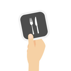 Hand hält graue Karte - Besteck