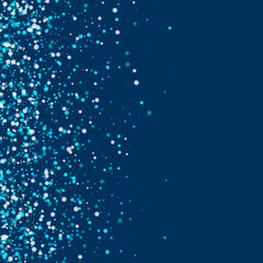 Amazing falling snow. Scatter left gradient with amazing falling snow on deep blue background. Elegant Vector illustration.