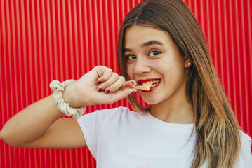 pretty girl on beautiful wall
