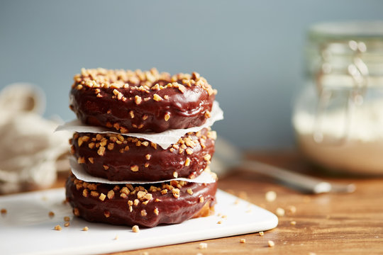 Stacked homemade donuts