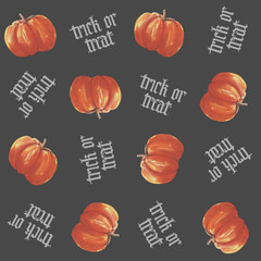A background for Halloween. Pumpkins drawn with alcohol markers. "Trick or treat" inscription in gothic calligraphy style