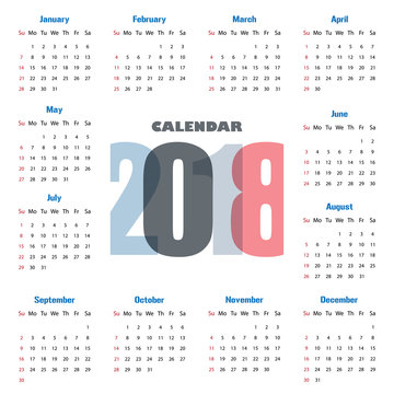 2018 Modern calendar template .Vector/illustration.