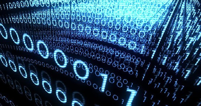 Blue modern cinematic binary code in digital cyber space wave