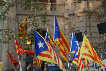 Barcelona, Catalonia, Spain, September 21, 2017: people on rally support for independence of Catalunya during the protest in front the Tribunal Superior de Justicia de Catalunya by spanish goverment .