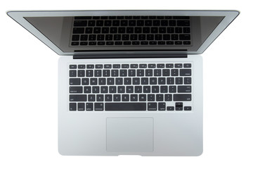 Laptop, notebook computer with copy space isolated on white background, top view.