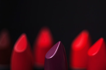 Fototapeta premium Make-up concept. Fashion Colorful Lipsticks. Professional make-up and beauty. Beautiful make-up. Lip gloss.