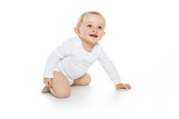 Naklejka premium beautiful baby boy on white background