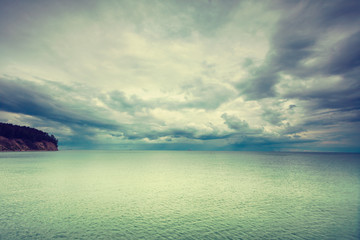 Idyllic shot of horizontal sea water and sky