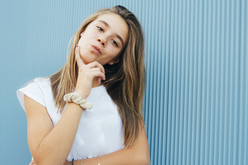 pretty girl on beautiful wall