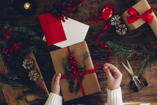 Woman Makes a Christmas Present