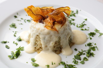 Risotto fonduta di provola e fiori di zucca