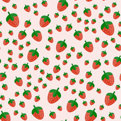 Cartoon fresh strawberry fruits in flat style seamless pattern food summer design vector illustration.