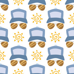 Fashion sunglasses accessory sun spectacles seamless pattern background plastic frame modern eyeglasses vector illustration.