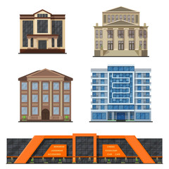 Naklejka premium City buildings modern tower office architecture house business apartment home facade vector illustration