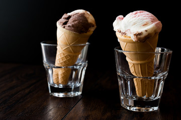 ice cream in glass with cone.